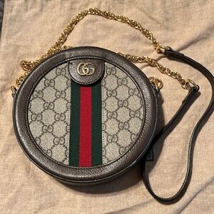Authentic Gucci Ophidia Round Shoulder Bag GG Coated Canvas Mini